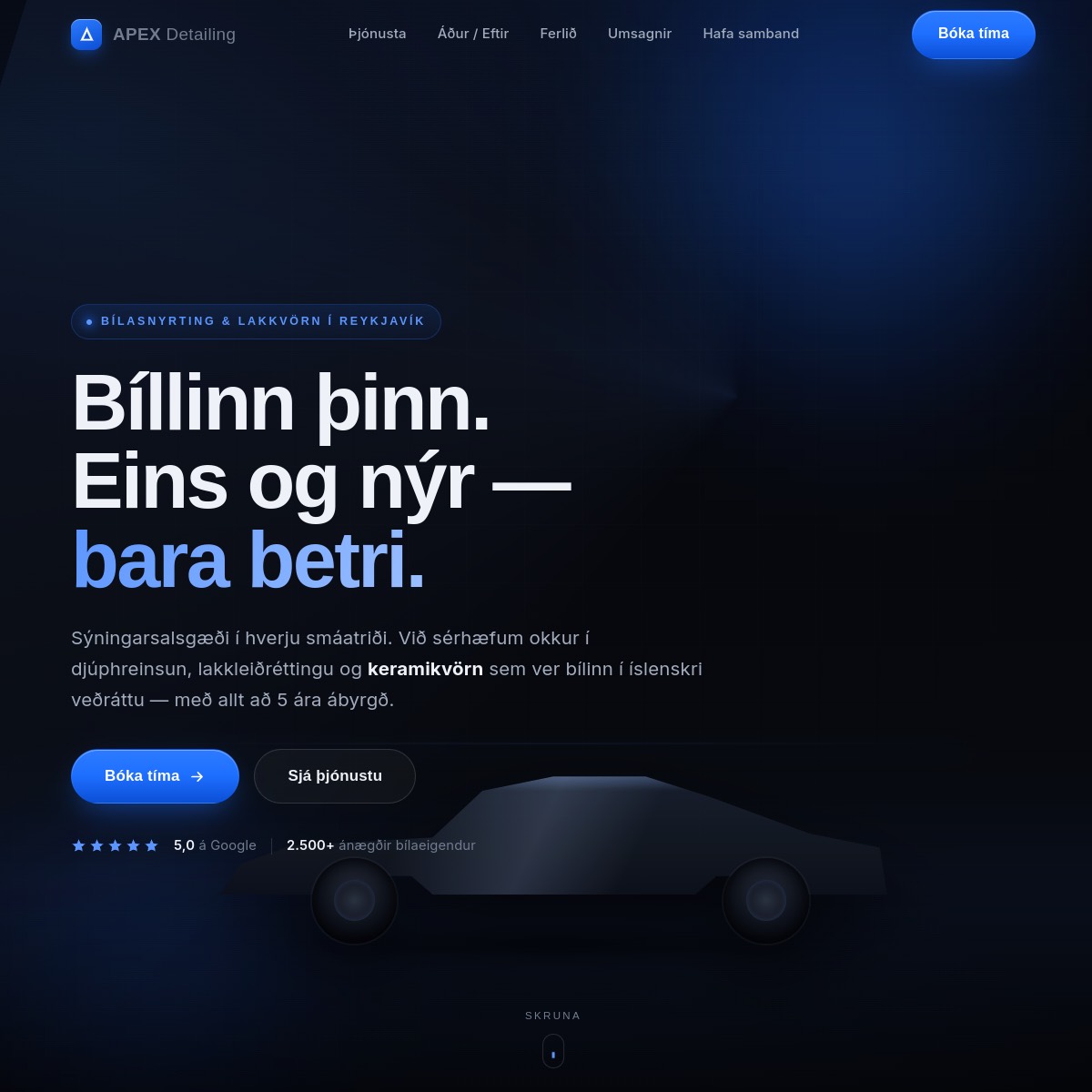 Skjáskot af heimasíðu Apex Detailing