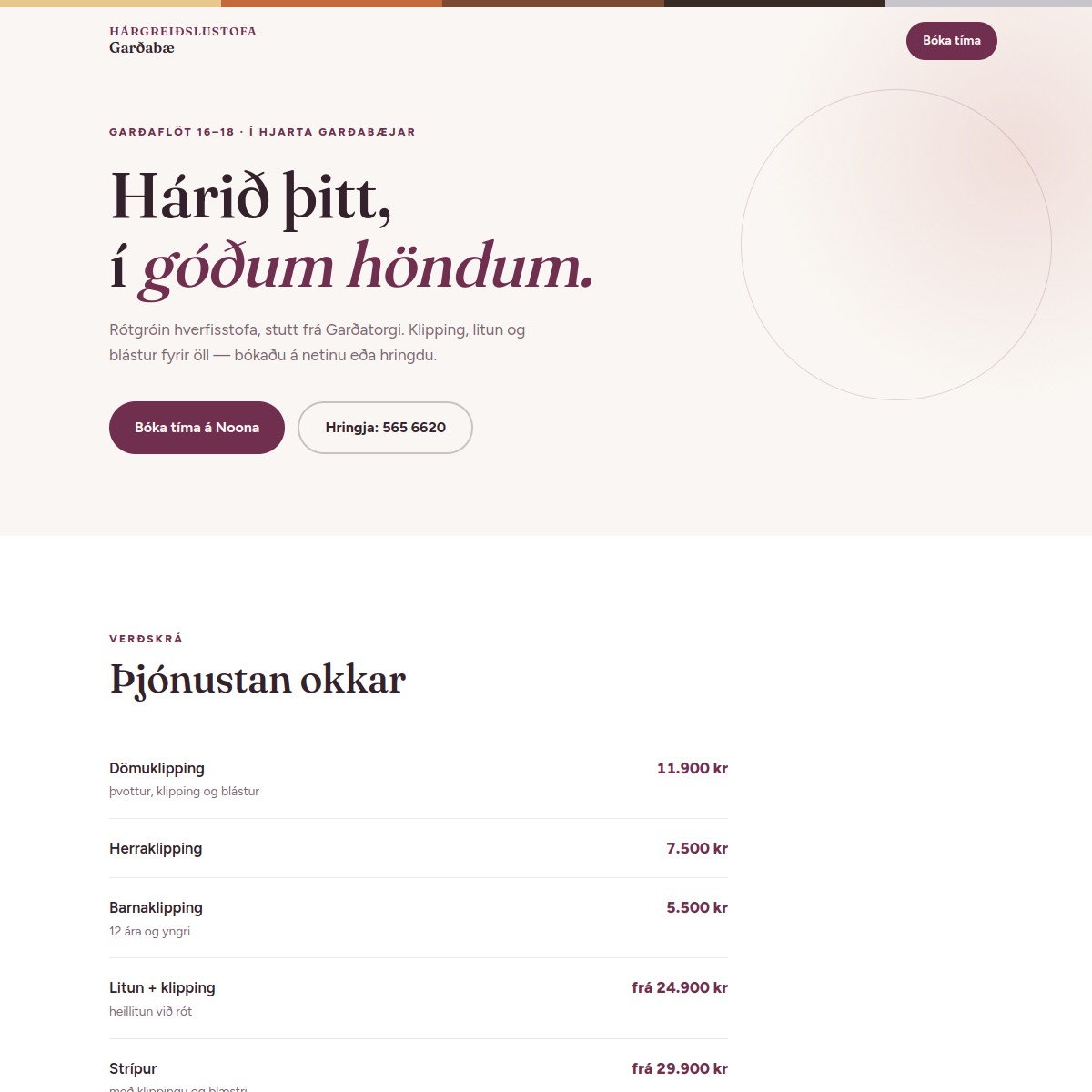Skjáskot af heimasíðu Hárgreiðslustofa Garðabæ / Madonna