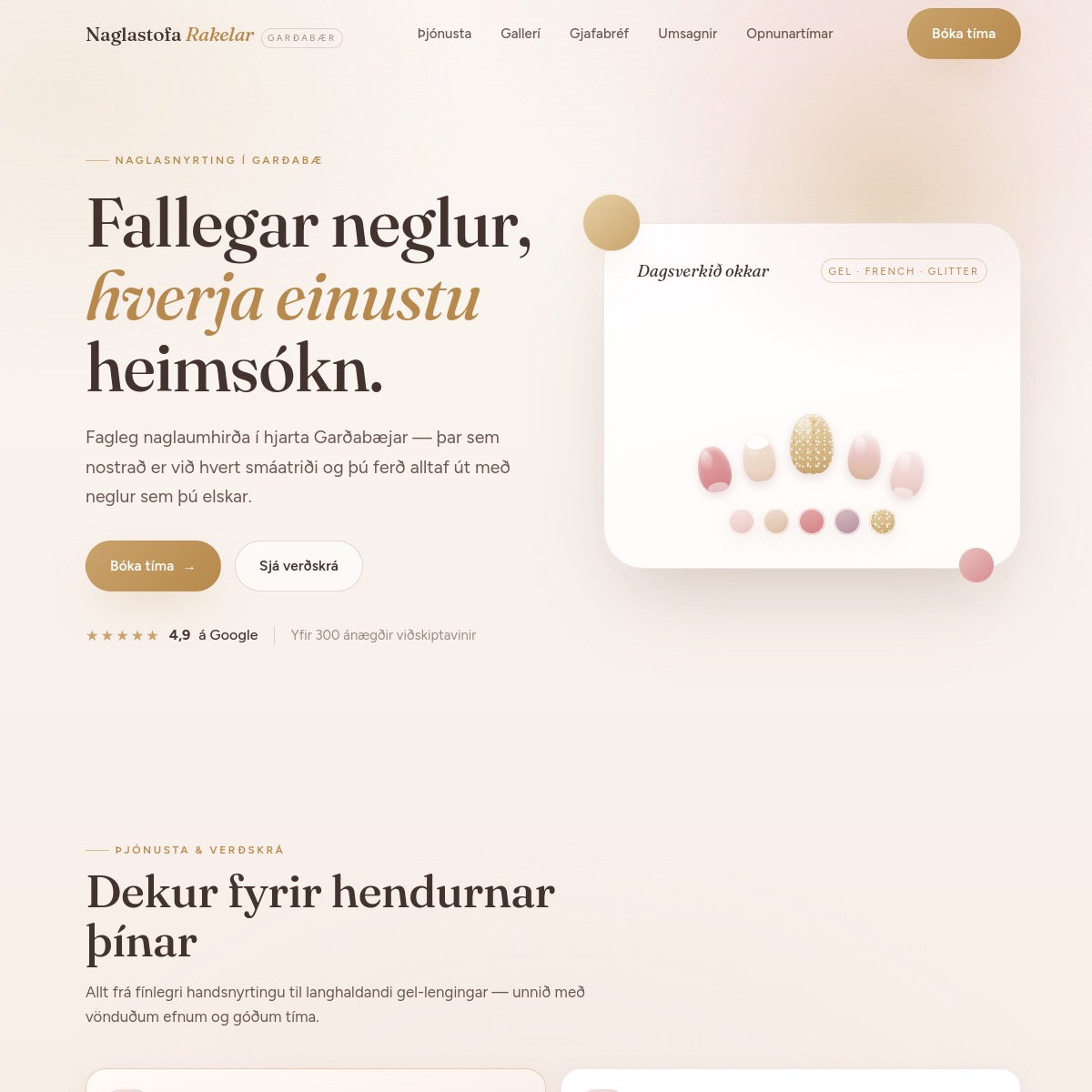 Skjáskot af heimasíðu Naglastofa Rakelar